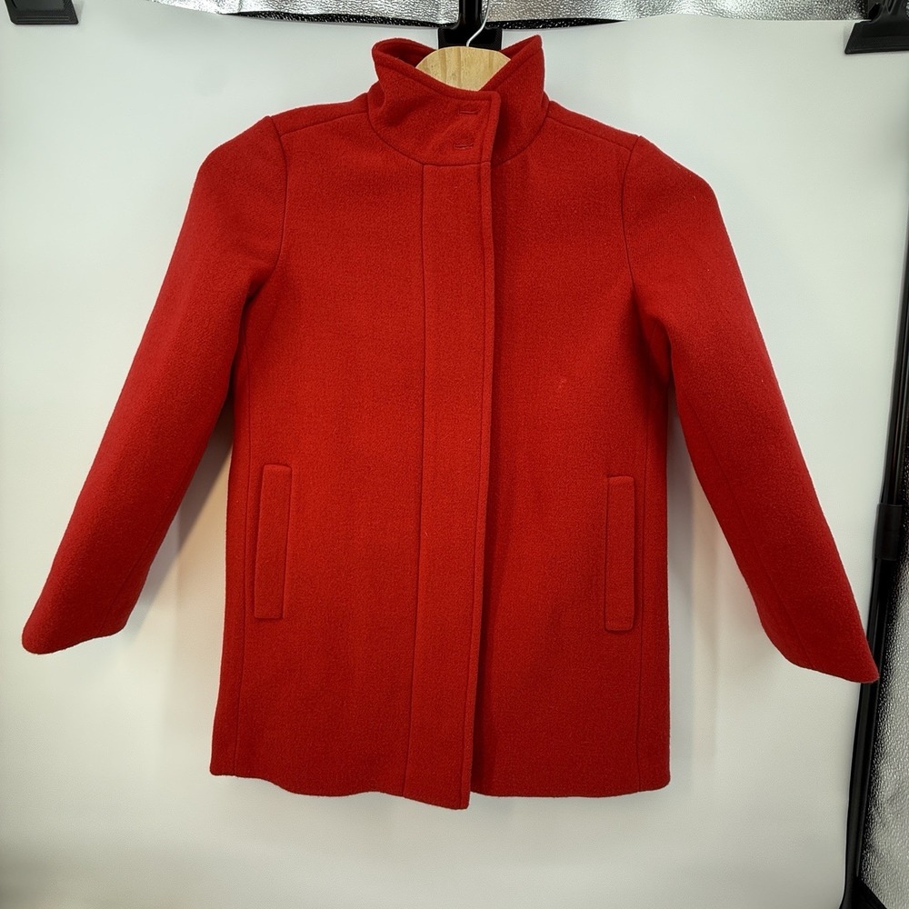J. Crew City Coat Red Size 12 NWT Wool Pockets high Neck Classic Preppy Travel